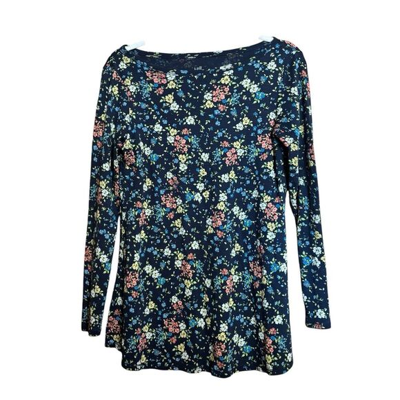 J Jill Pima A Line Printed Tunic Top Womens Small Multicolor Floral Print Blouse - Picture 1 of 8